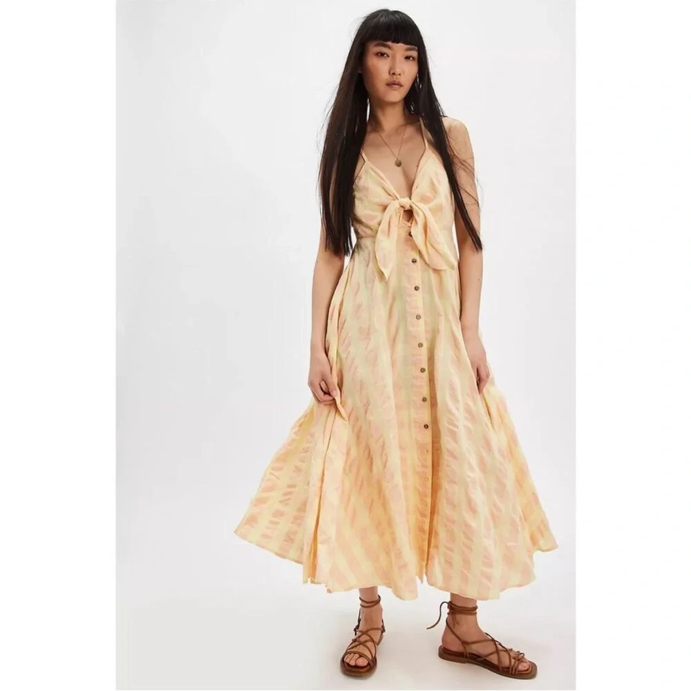 Free People Via‎ Gingham Cami Midi Dress